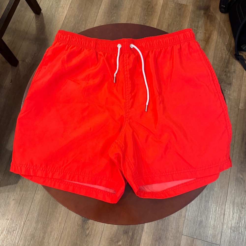 Lands End Mens Red Swim Trunks Mesh Lined Drawstring Board Shorts Size L 36-38